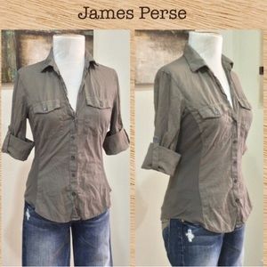 James Perse Standard Olive Green Blouse Shirt